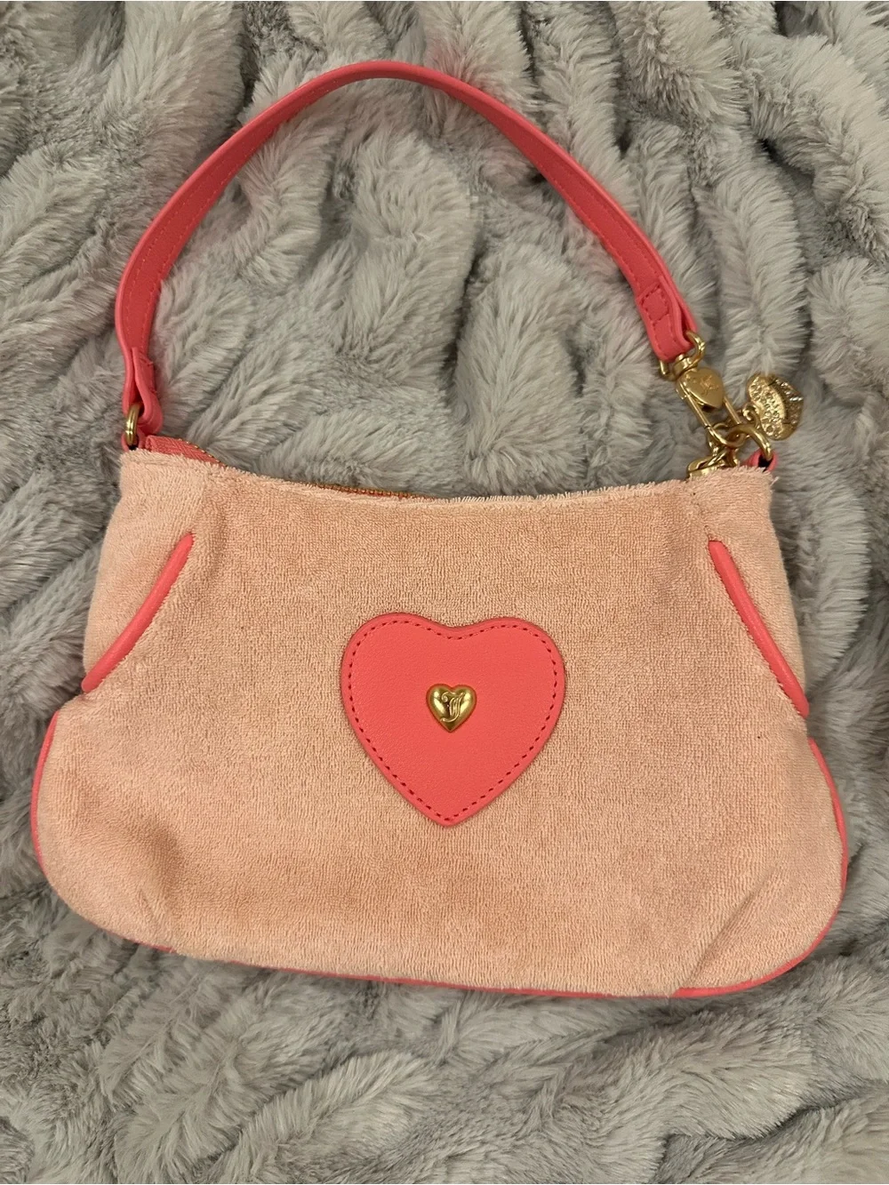 Juicy Couture Terry Cloth Pink Embroidered Crown Accent Shoulder Bag